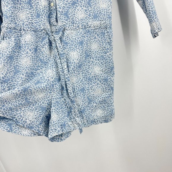 J. Crew Mercantile Romper Blue White Three-Quarter Sleeve Printed Preppy Size 00 - Picture 5 of 9
